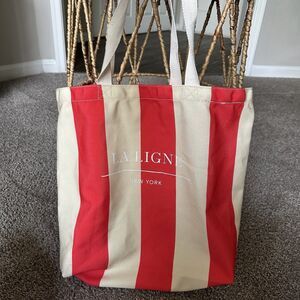 La Ligne New York canvas tote bag in red and cream stripes